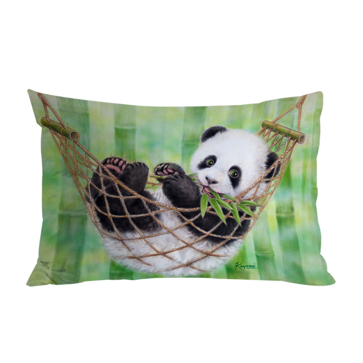 Cute Hammock Panda and Green Bamboo Leaves Pillow Cases