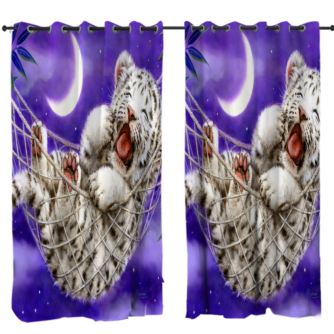 Cute Hammock White Tiger Cub Curtains for Living Room