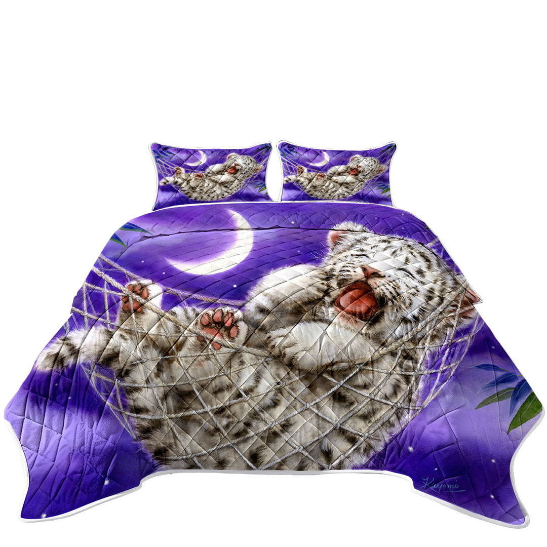 Cute Hammock White Tiger Cub King Size Quilt Sets