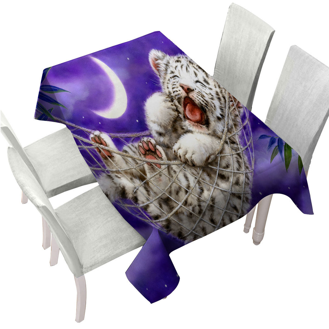 Cute Hammock White Tiger Cub Tablecloth