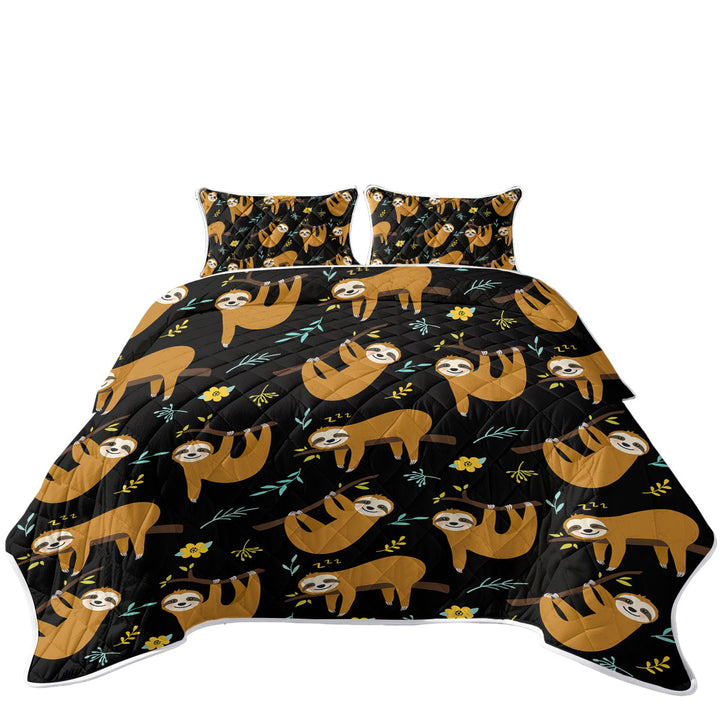 Cute Hanging Sloths King Quilt