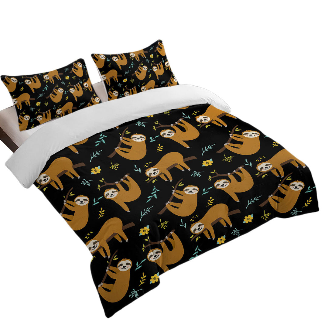 Cute Hanging Sloths Queen Size Duvet Cover