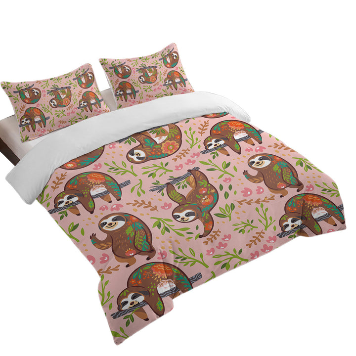 Cute Happy Sloth Pattern for Children California King Duvet Cover