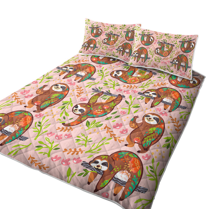 Cute Happy Sloth Pattern for Children Quilt