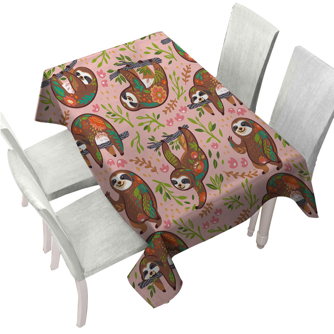 Cute Happy Sloth Pattern for Children Tablecloths