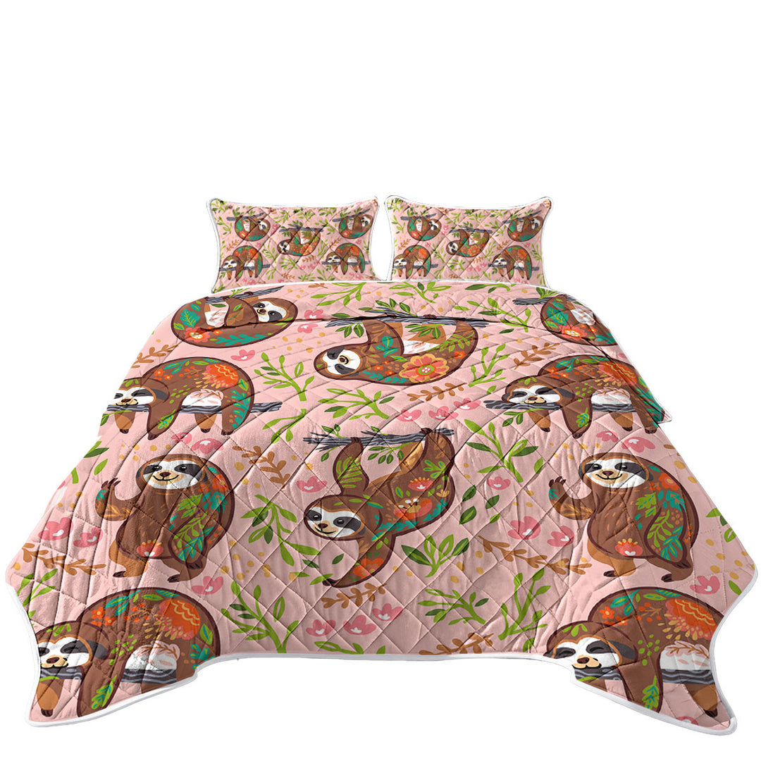 Cute Happy Sloth Pattern for Children Twin Quilt