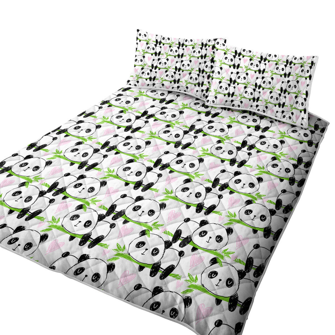 Cute Heart and Panda Drawings Coverlets