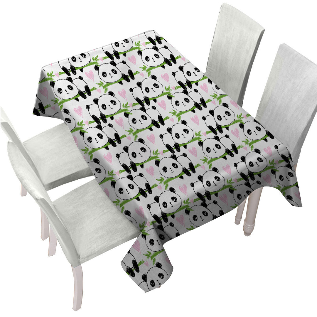 Cute Heart and Panda Drawings Custom table cloth