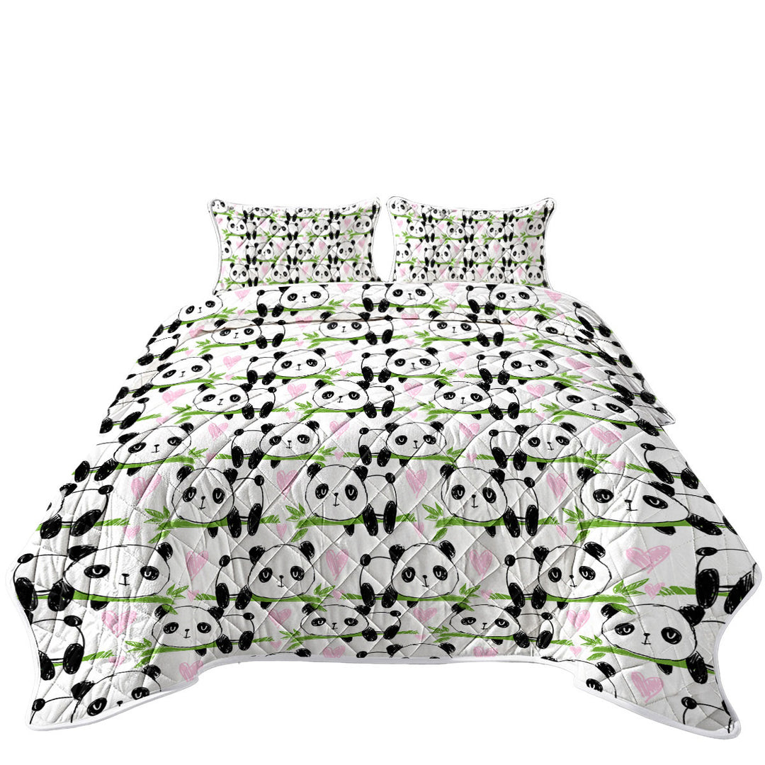 Cute Heart and Panda Drawings King Size Quilt Sets