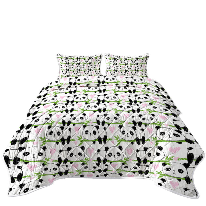 Cute Heart and Panda Drawings King Size Quilt Sets