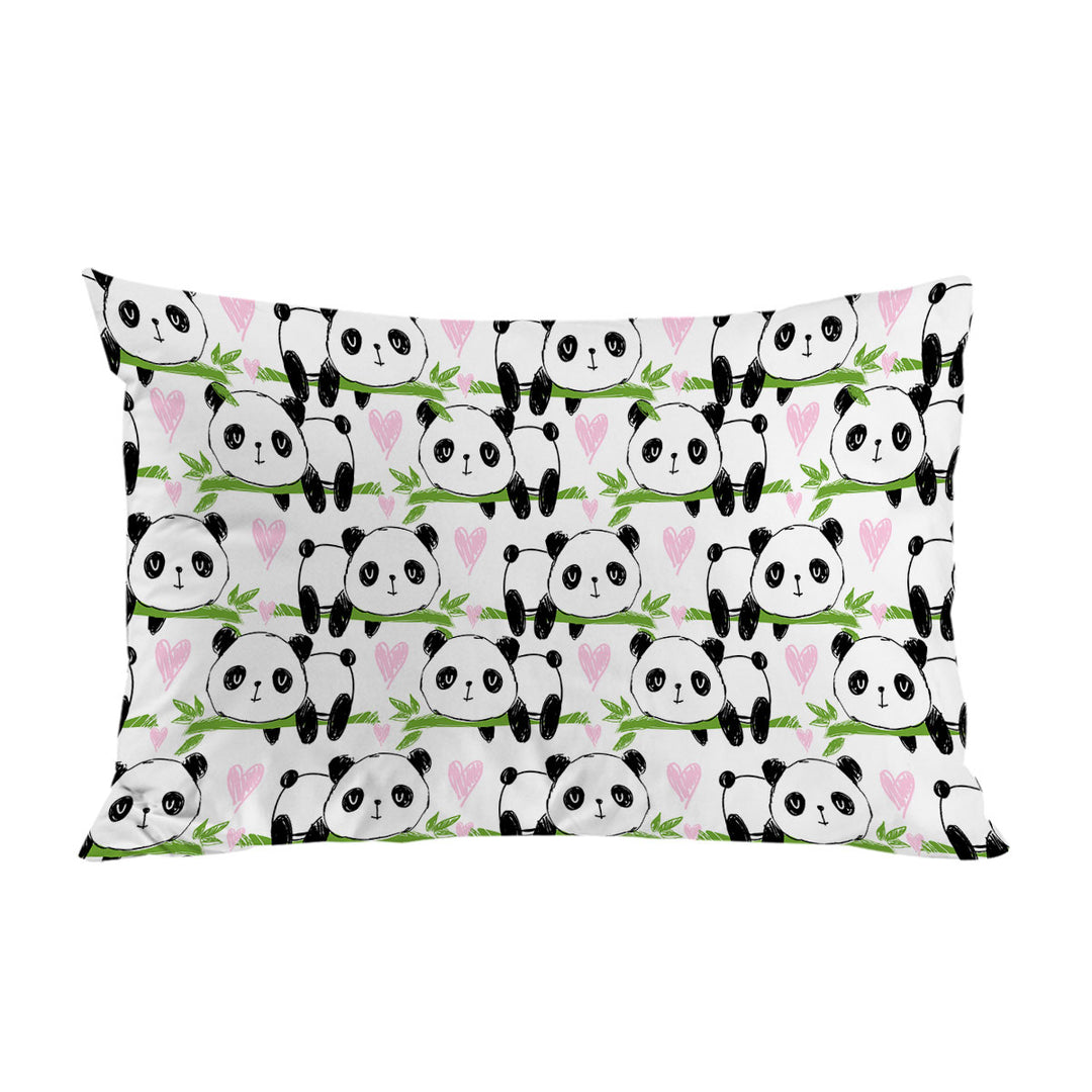 Cute Heart and Panda Drawings Pillow Cases