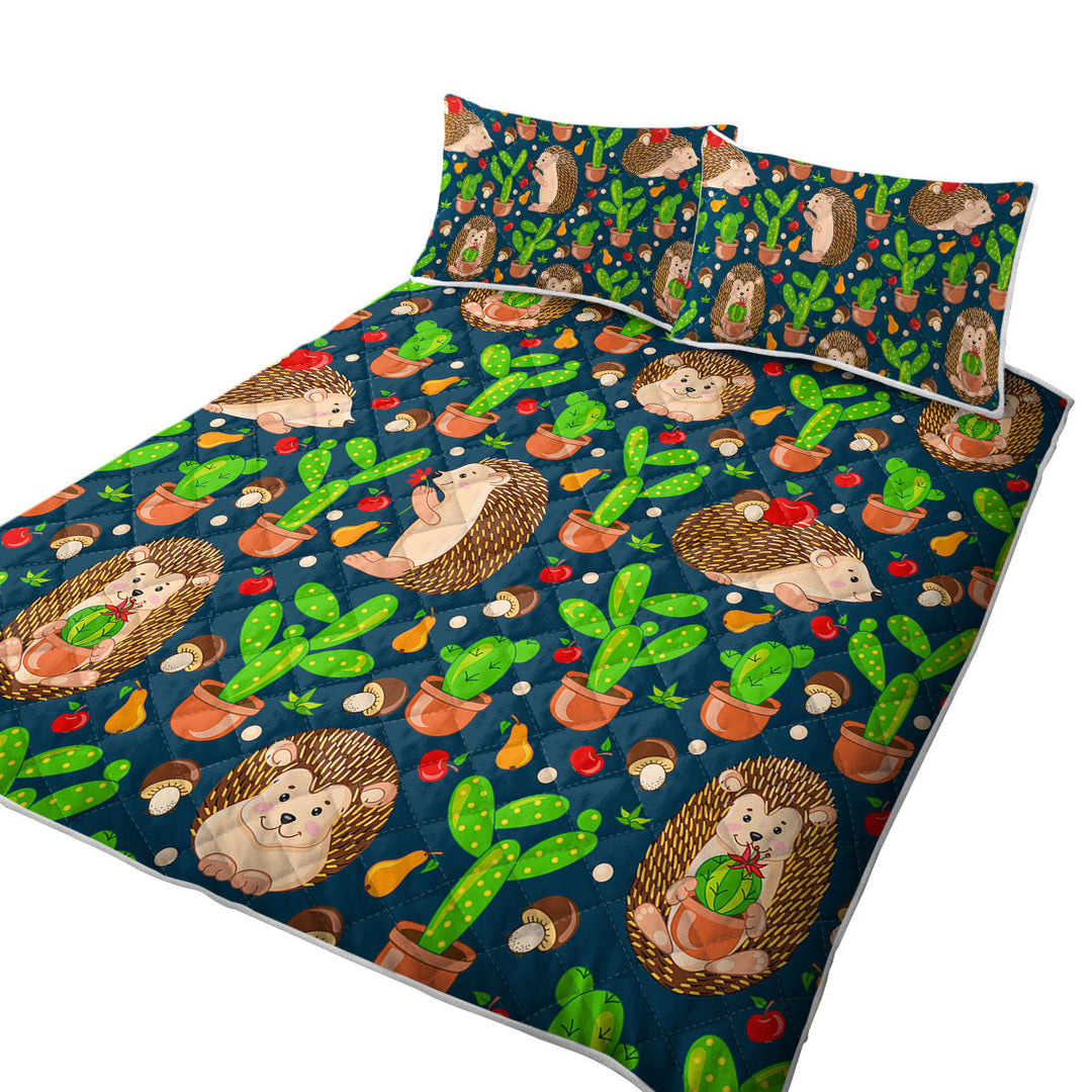 Cute Hedgehog and Cactus Coverlet