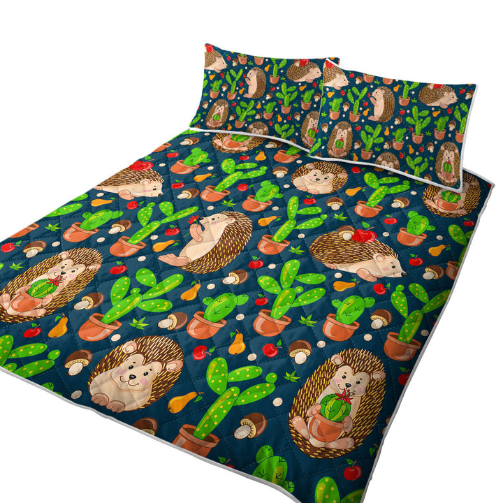 Cute Hedgehog and Cactus Coverlet