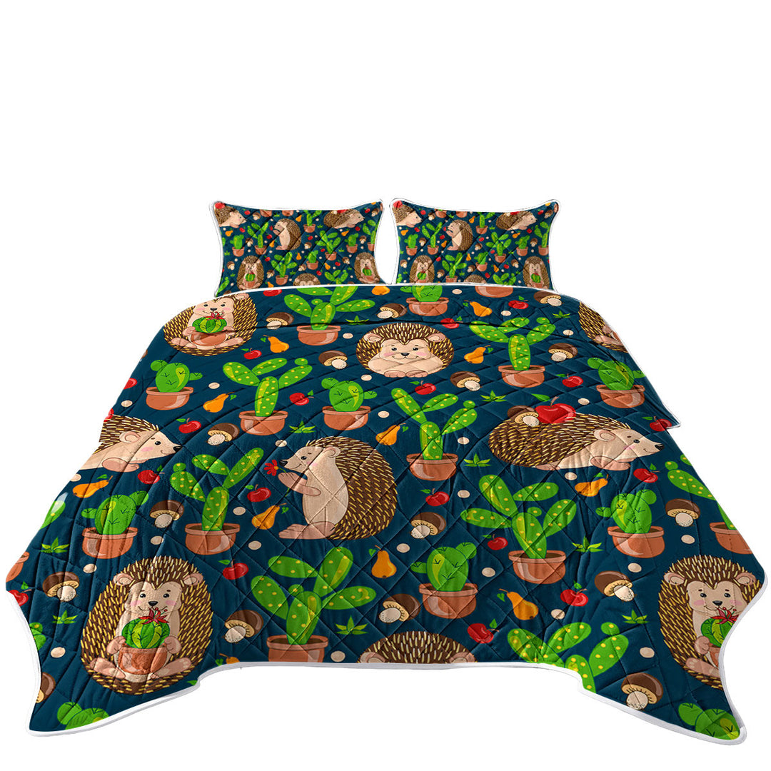 Cute Hedgehog and Cactus Coverlets