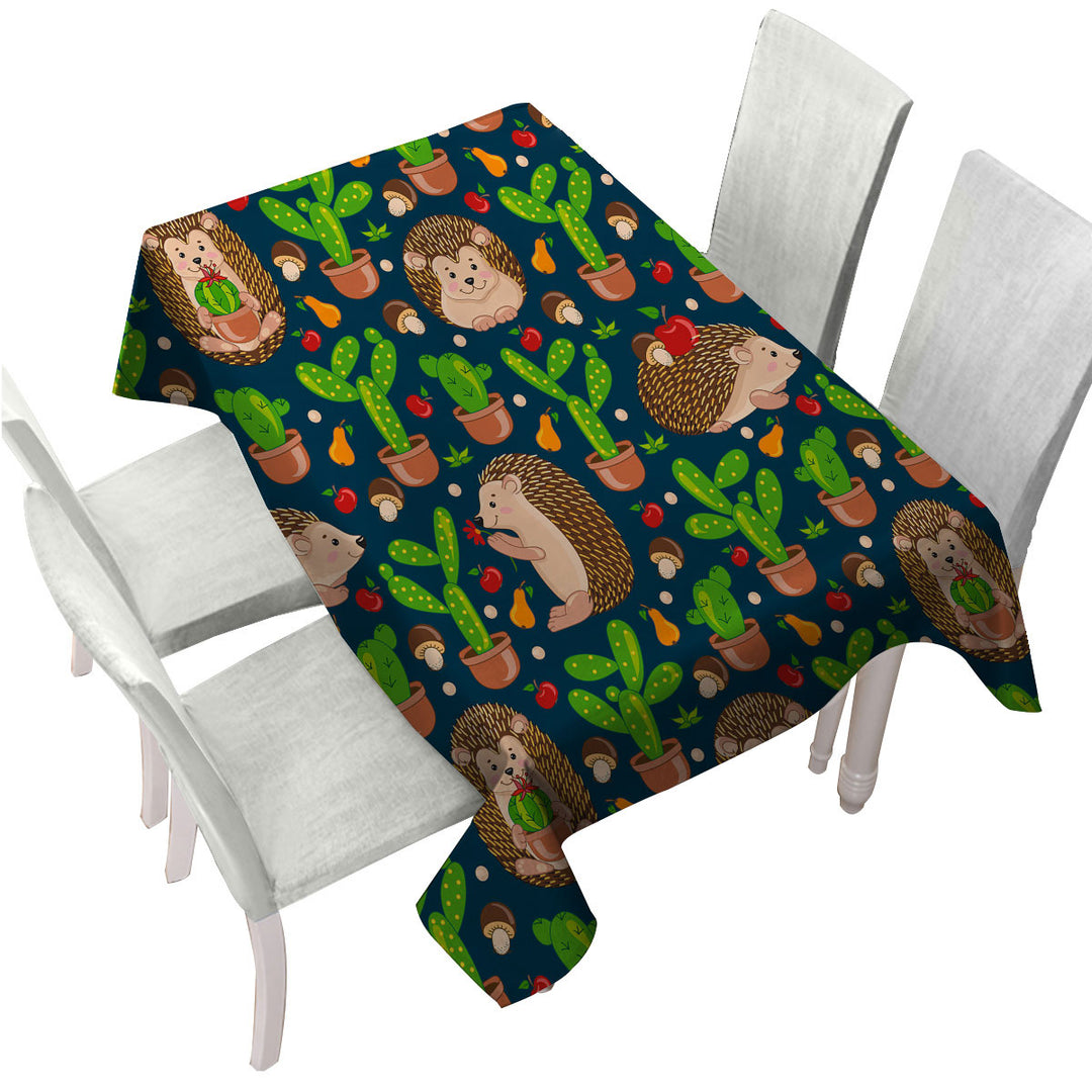 Cute Hedgehog and Cactus Custom table cloth