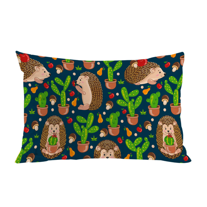 Cute Hedgehog and Cactus Pillowcase