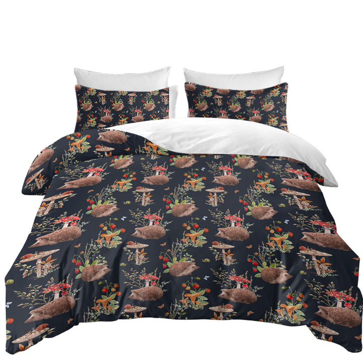 Cute Hedgehog in a Mushroom Garden Comforter Cover