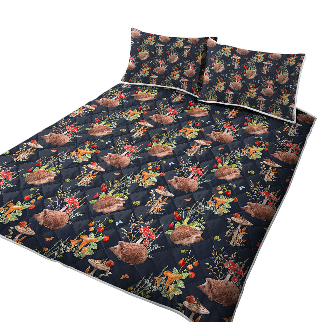 Cute Hedgehog in a Mushroom Garden Quilt