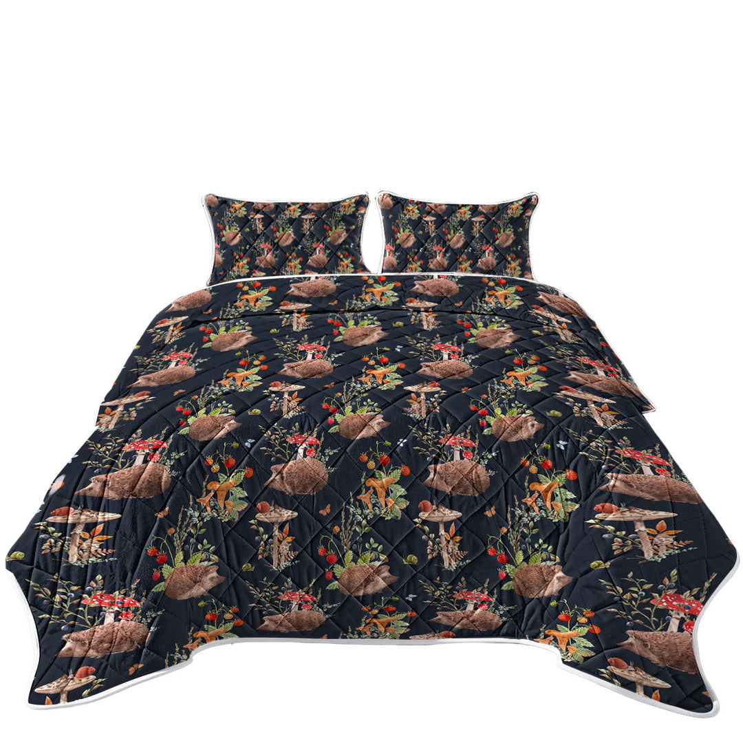 Cute Hedgehog in a Mushroom Garden Quilts