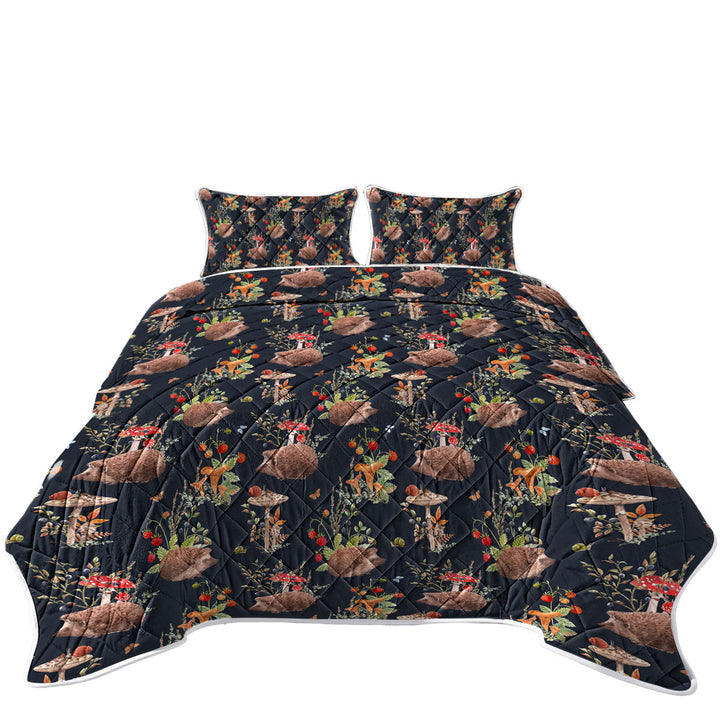 Cute Hedgehog in a Mushroom Garden Quilts
