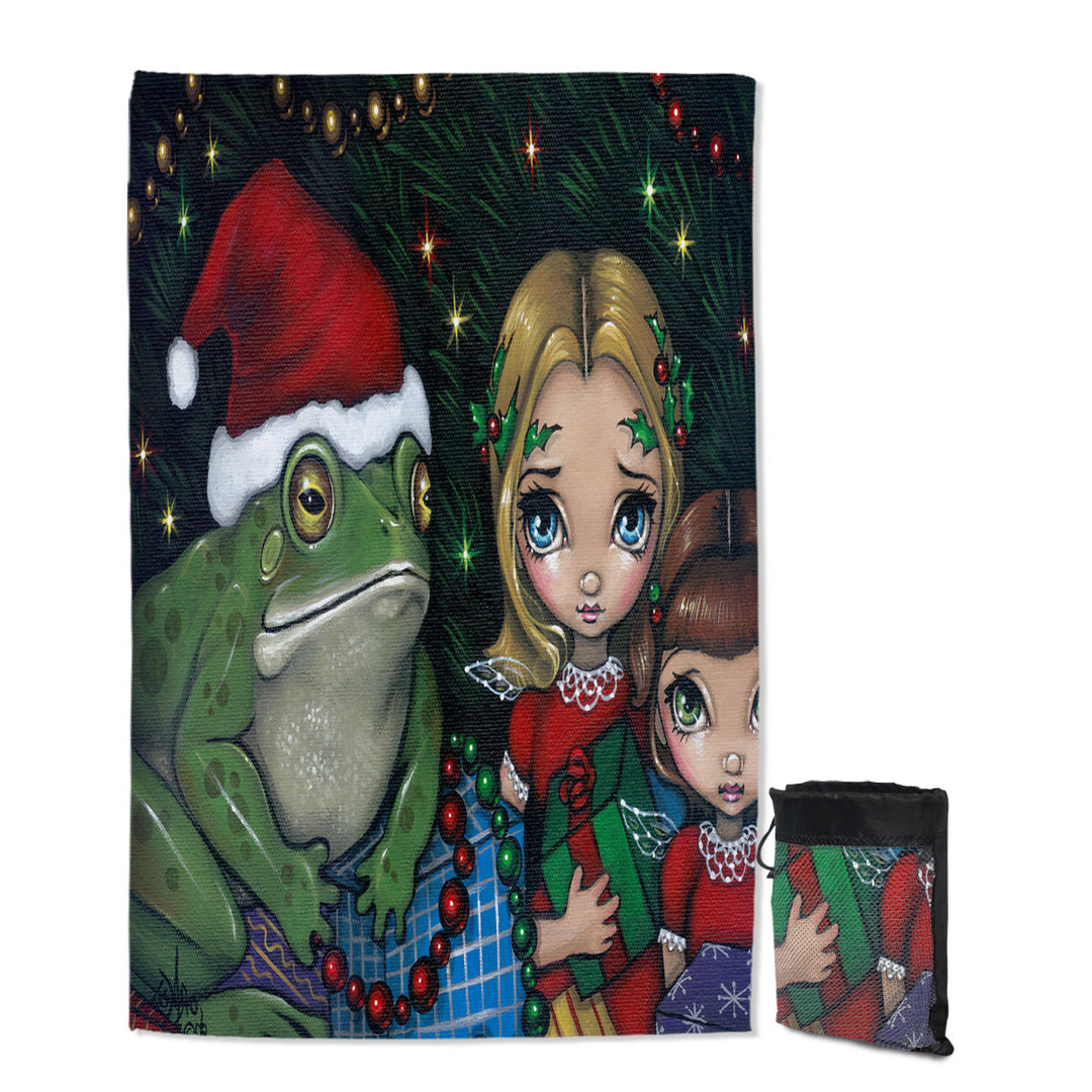 Cute Holiday Christmas Swims Towel Painting Girls and Santa Frog