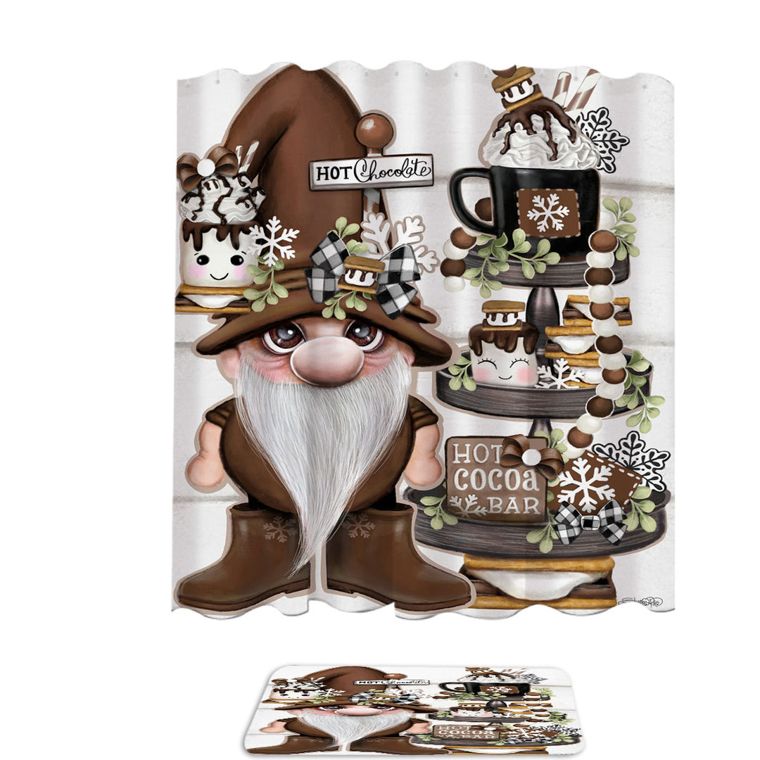 Cute Hot Chocolate and Smores Gnome Shower Curtain