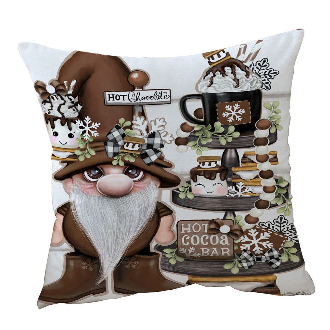 Cute Hot Chocolate and Smores Gnome Throw Pillows