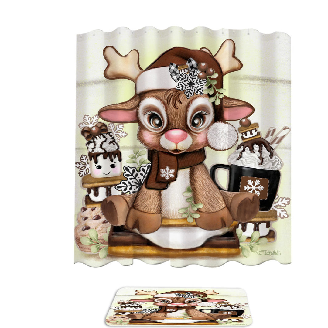 Cute Hot Chocolate and Smores Reindeer Shower Curtains
