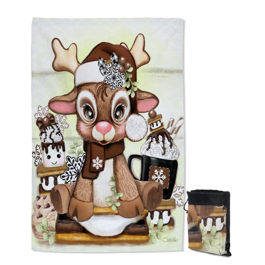 Cute Hot Chocolate and Smores Reindeer Travel Beach Towel for Kids