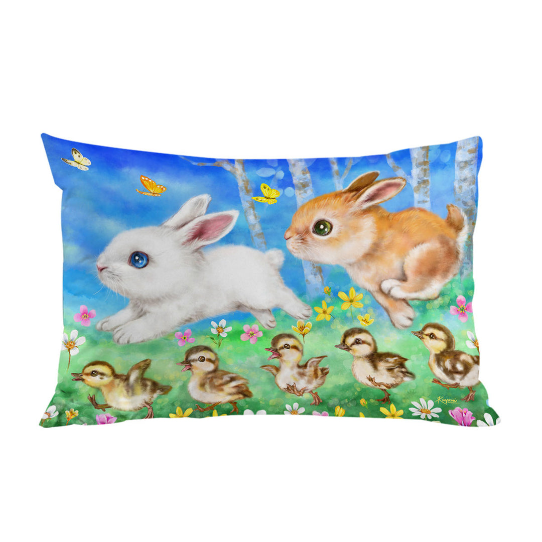 Cute Kids Art Designs Ducklings and Bunnies Pillow Cases