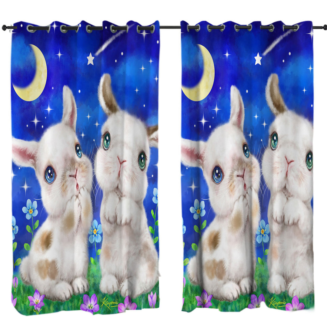Cute Kids Art Designs Starry Night Bunnies Curtains