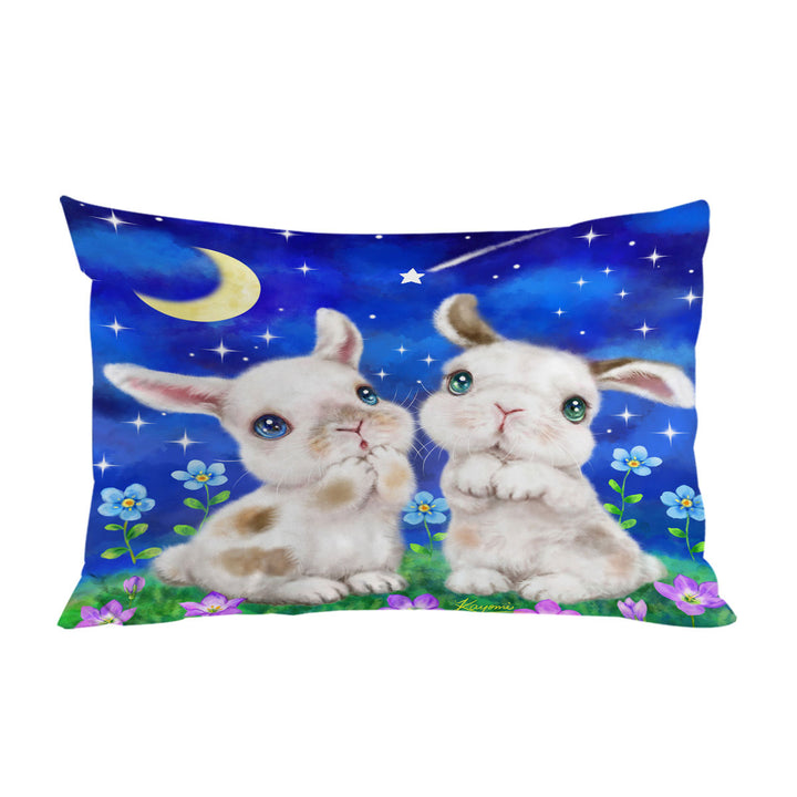 Cute Kids Art Designs Starry Night Bunnies King Pillow Cases