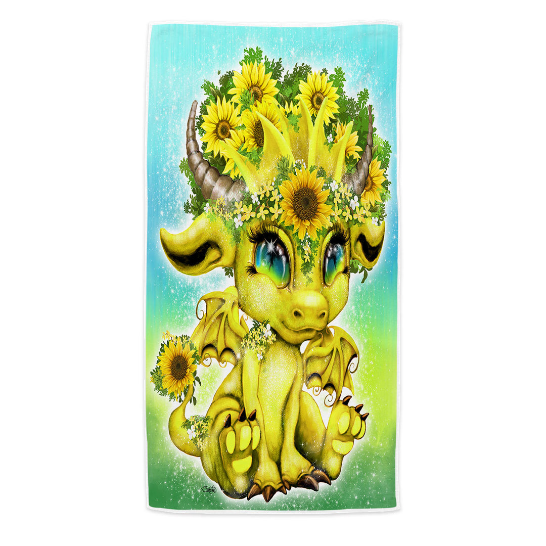 Cute Kids Beach Towels Fantasy Creature Sunflower Lil Dragon