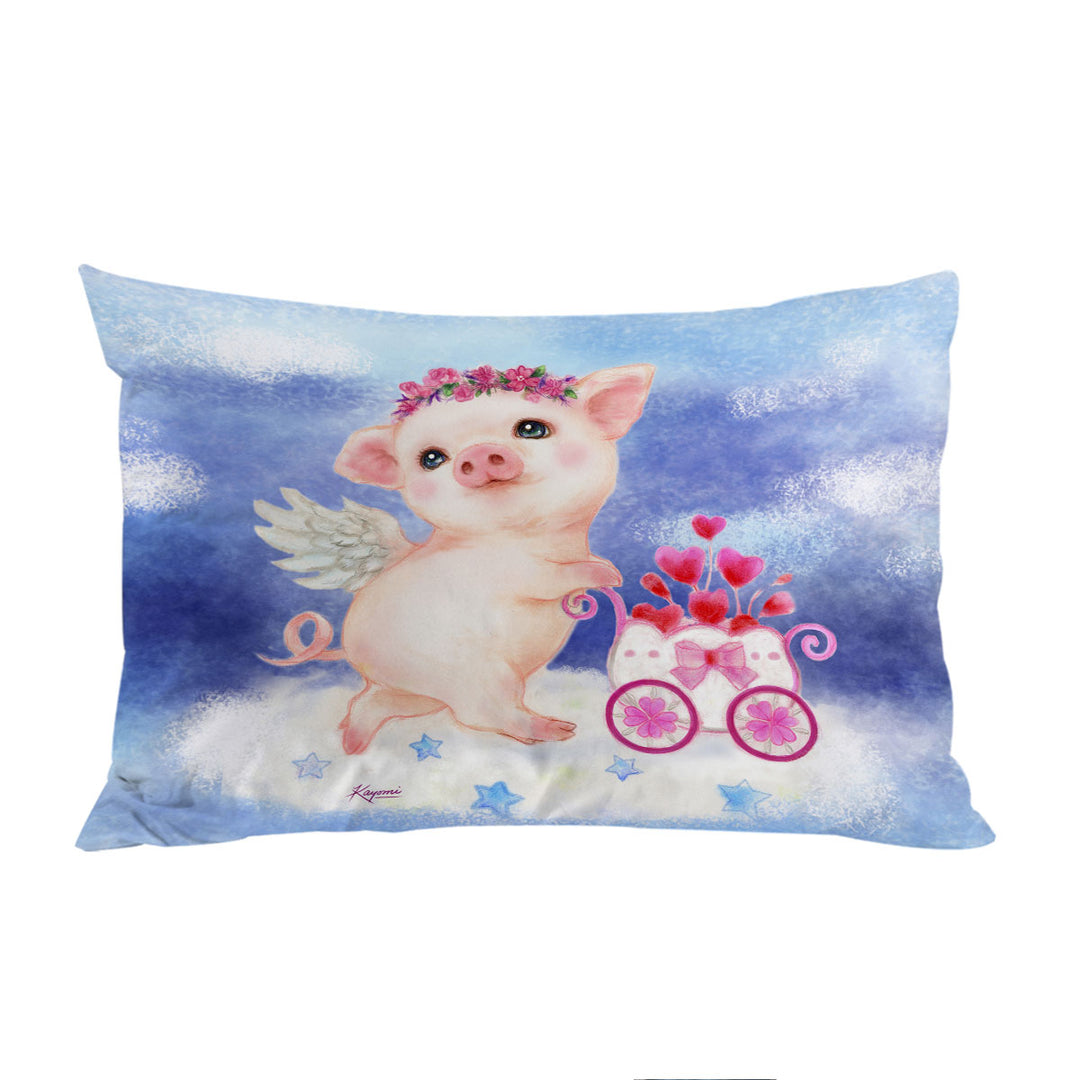 Cute Kids Design Heart Angel Pig with Flowers Bed Covers