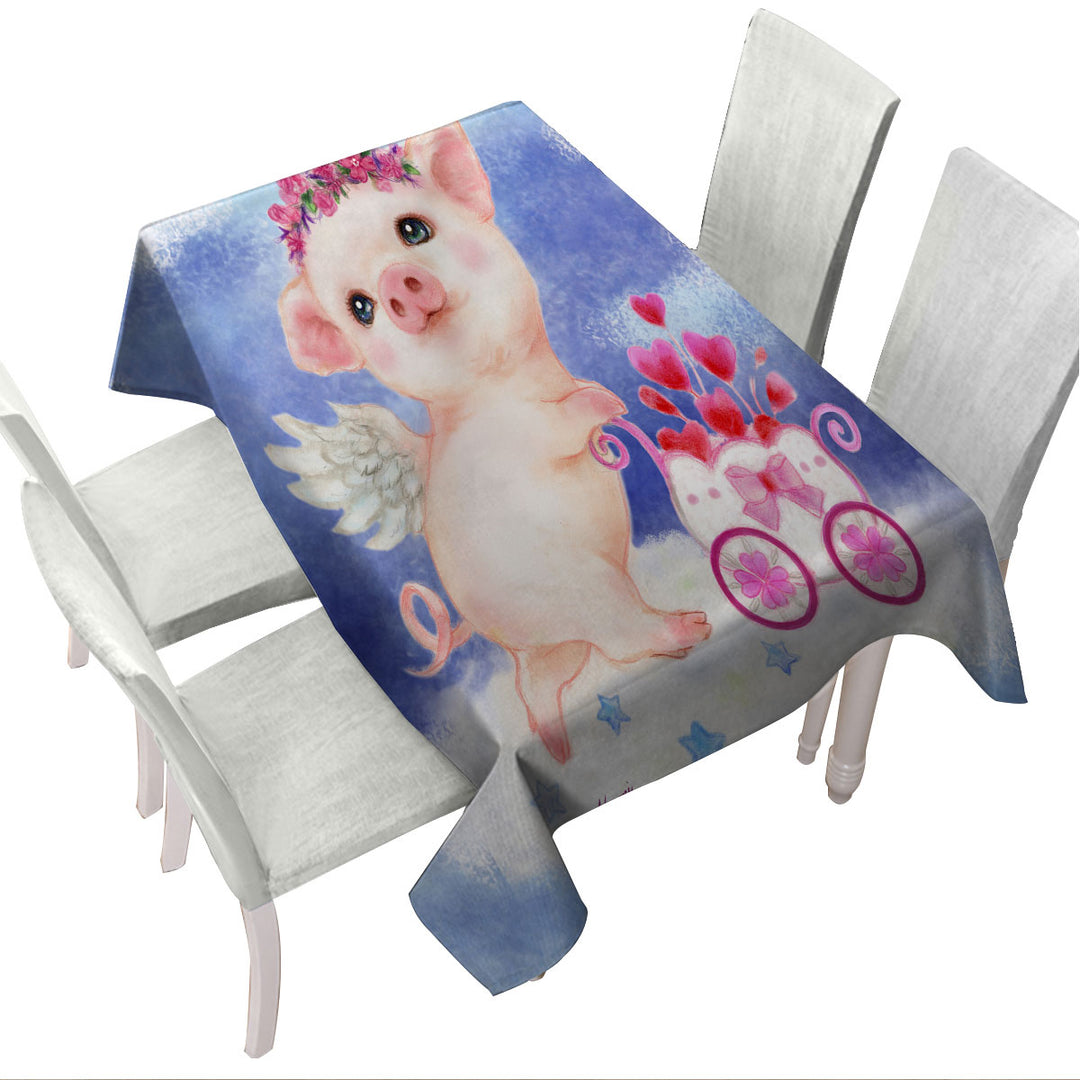 Cute Kids Design Heart Angel Pig with Flowers Tablecloths