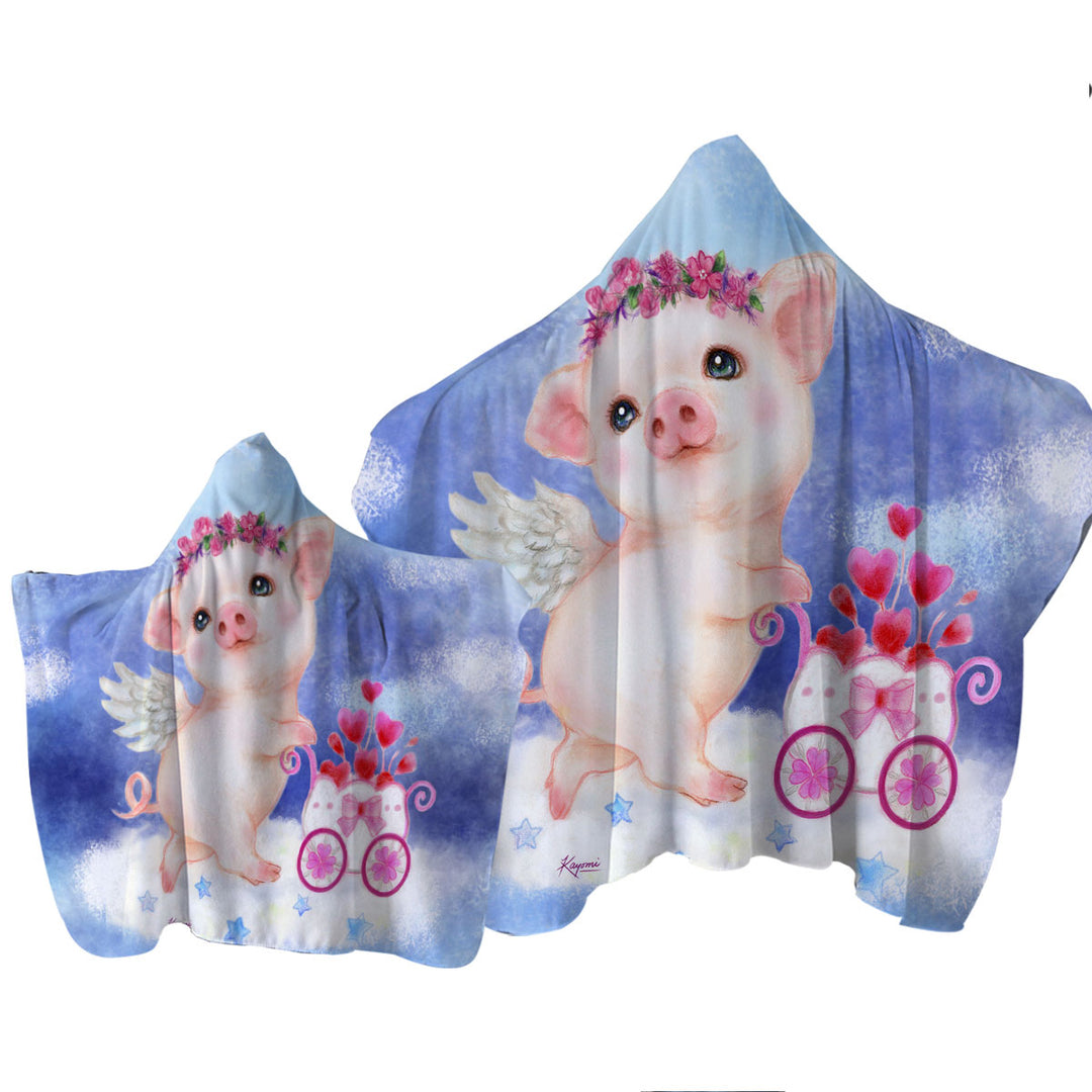 Cute Kids Design Heart Angel Pig with Flowers Towel Hoodie