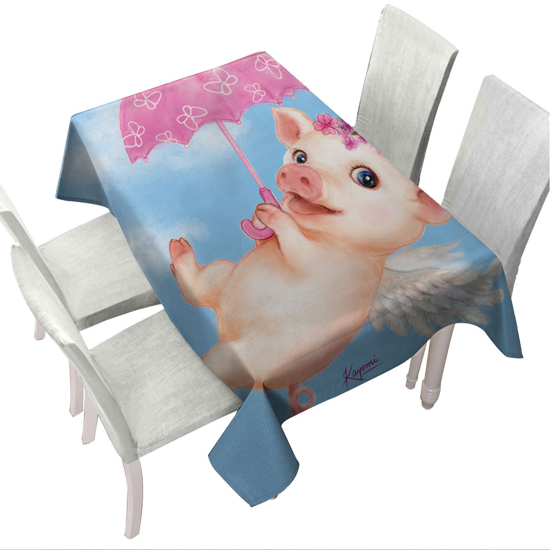 Cute Kids Design Pink Umbrella Angel Pig Custom tablecloths