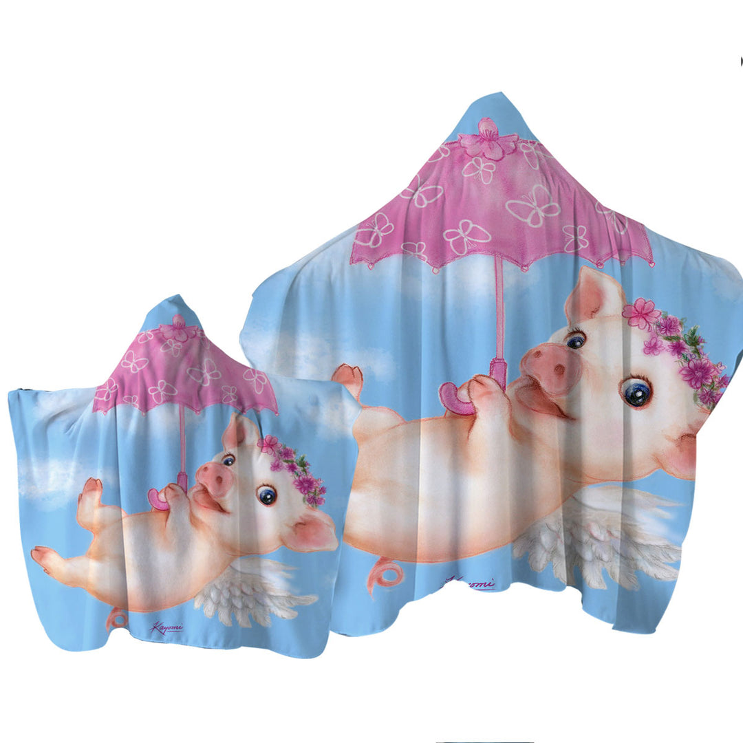 Cute Kids Design Pink Umbrella Angel Pig Towel with Hood