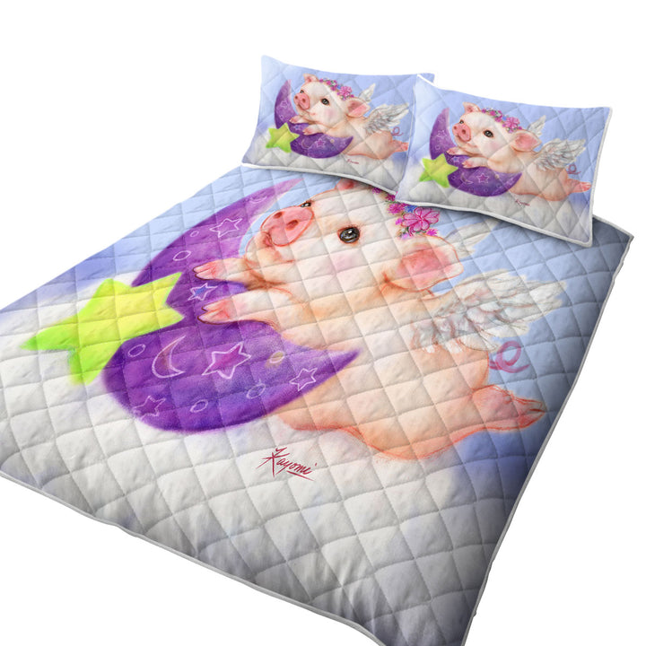 Cute Kids Design Purple Moon Angel Pig King Size Quilt Sets