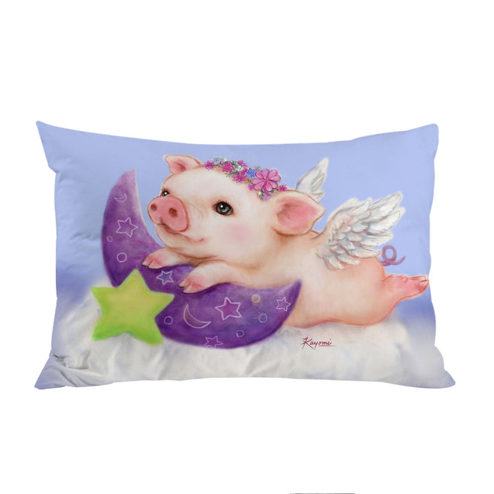 Cute Kids Design Purple Moon Angel Pig Pillow Cases