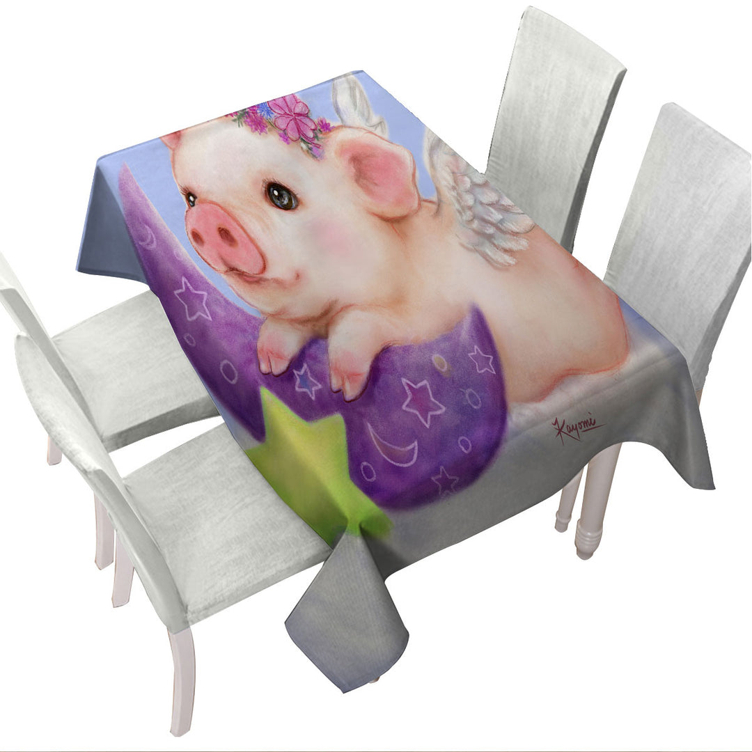 Cute Kids Design Purple Moon Angel Pig Tablecloth