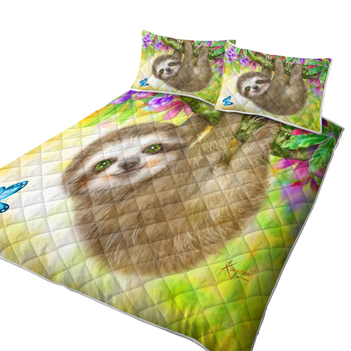 Cute Kids Design Sloth Baby Hanging from Branch King Size Quilt Sets