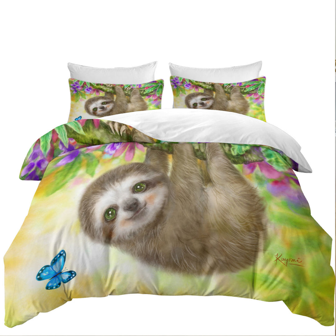 Cute Kids Design Sloth Baby Hanging from Branch Quilt Cover
