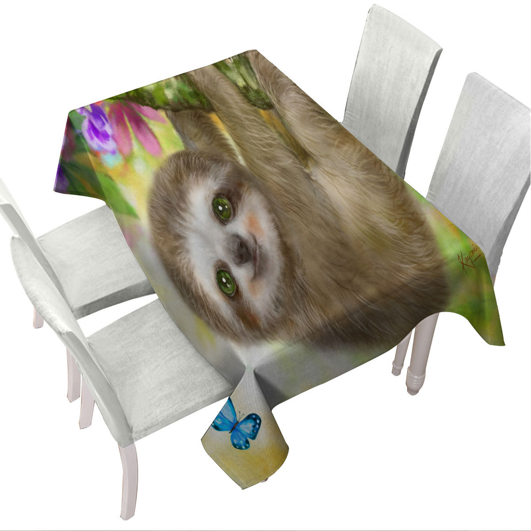 Cute Kids Design Sloth Baby Hanging from Branch Tablecloth