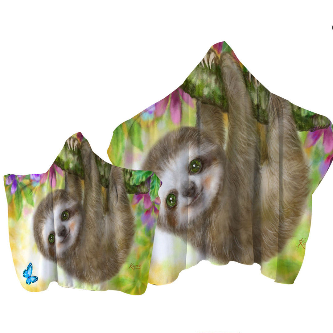 Cute Kids Design Sloth Baby Hanging from Branch Towel Hoodie
