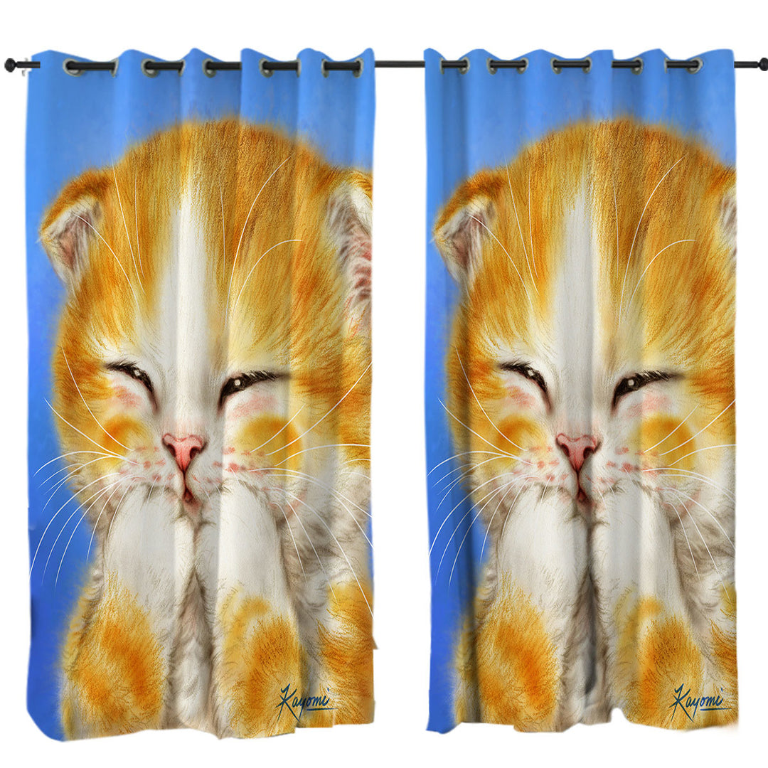 Cute Kids Designs Adorable Shy Ginger Cat Curtain