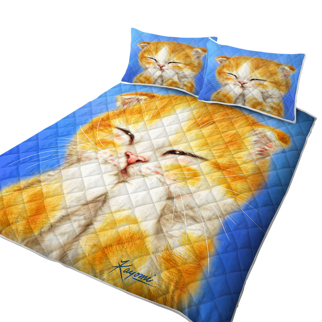 Cute Kids Designs Adorable Shy Ginger Cat Quilt