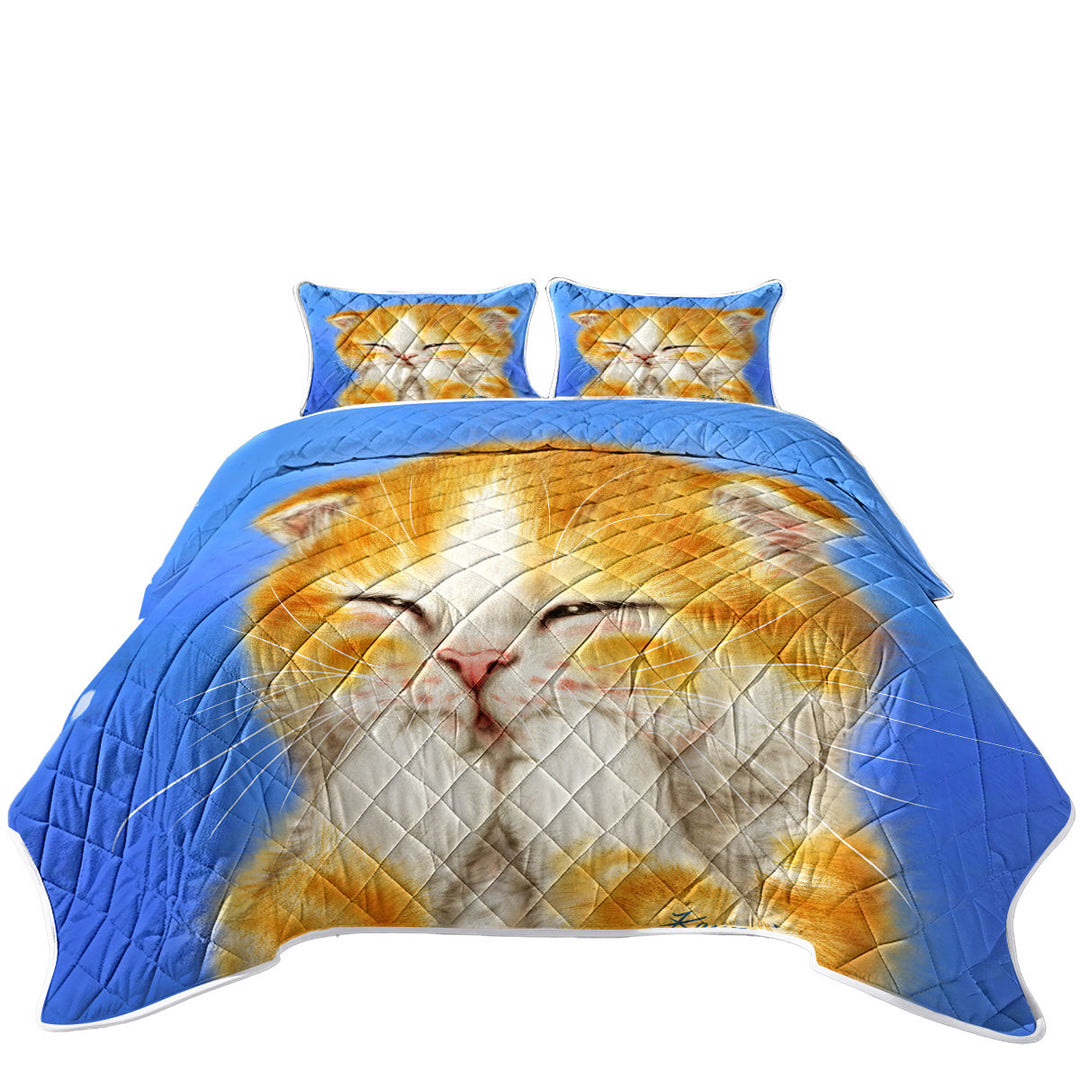 Cute Kids Designs Adorable Shy Ginger Cat Twin Quilt