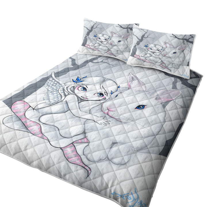 Cute Kids Drawing Winter Fairy and Snow Bunny Coverlet