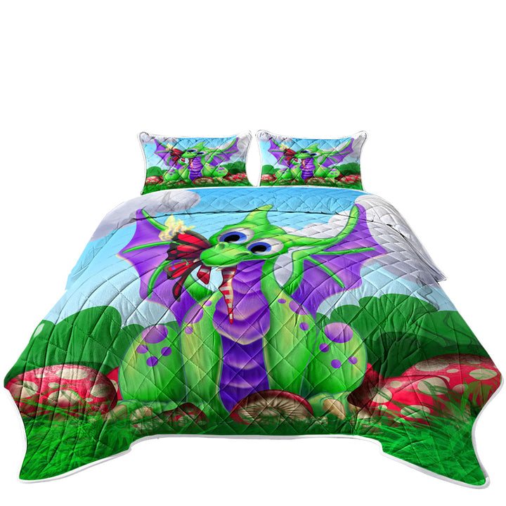 Cute Kids Mushroom and Dragon Coverlet